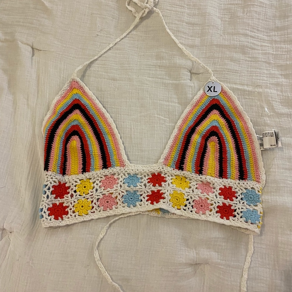 Crocheted rainbow halter top